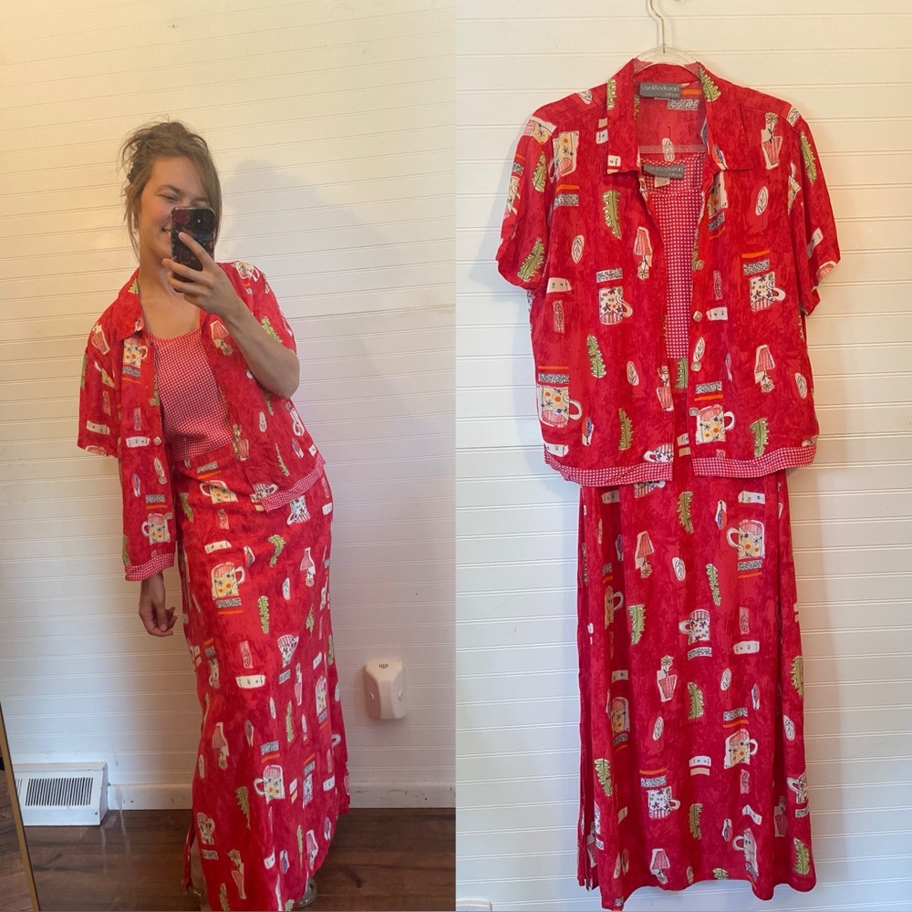 Vintage Carol Anderson Women’s Gingham Dress Shirt Set 90’s Maxi Dress Whimsy XL